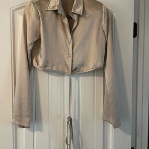 Satin Tie-Front Cropped Blouse